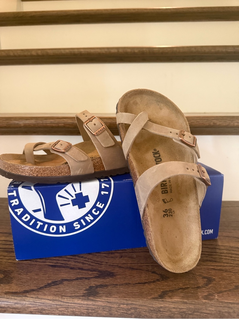 Birkenstock Beige/Tan Suede Two-Strap Sandals